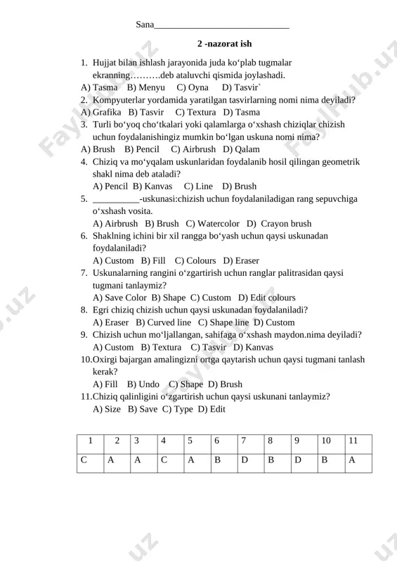 5-sinf informatika 2-chorak nazorat ishi — DOCX