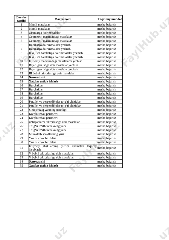 5-sinf matematika 2-chorak 2023-2024 @ishrejakundalikcom — XLSX