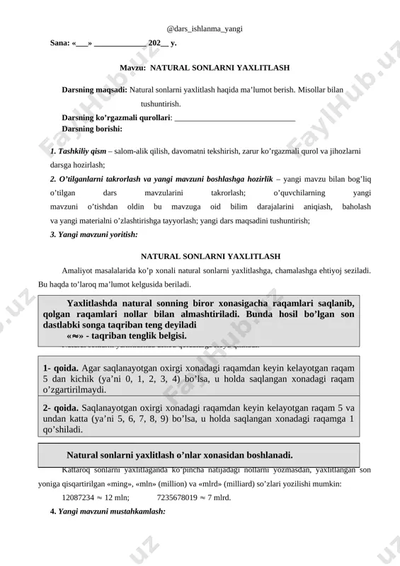 5-sinf matematika 07.natural sonlarni yaxlitlash+ — DOCX