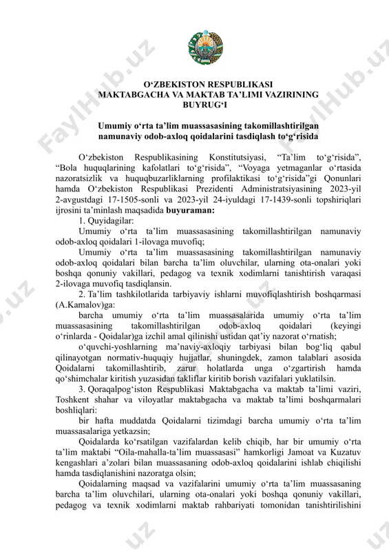 odob axloq qoidalari yangi taxriri — PDF