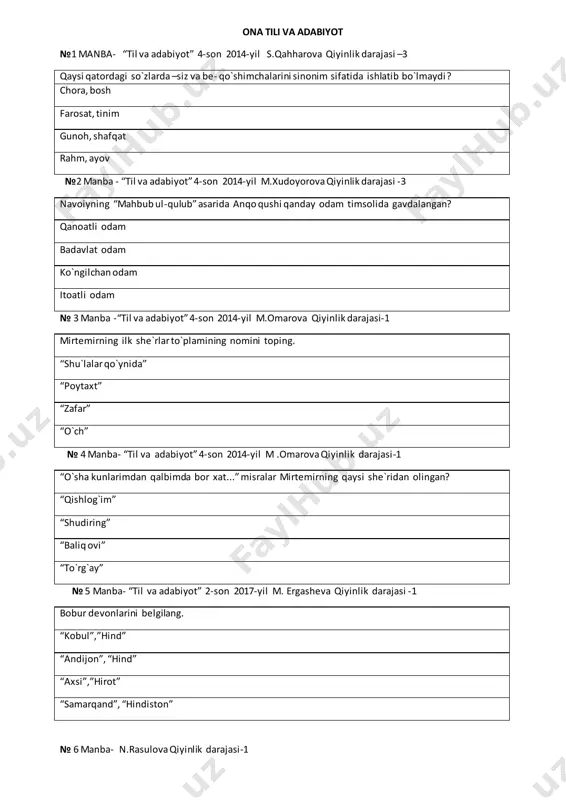 ona tili va adabiyot attestatsiya savollari 2 — PDF