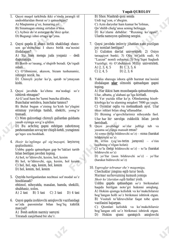 ona tili va adabiyot_test — PDF