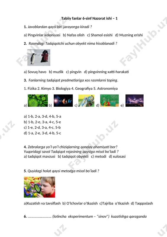 tabiiy fanlar 6-sinf nazorat ishi - 1 — DOCX