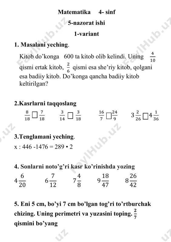 5- nazorat ishi matem 4- sinf — PDF
