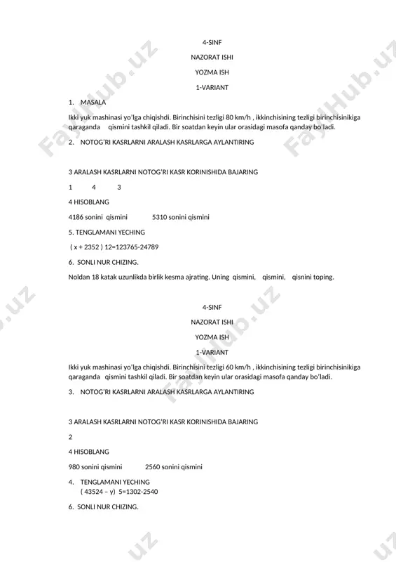 4-sinf yozma ishi — DOCX