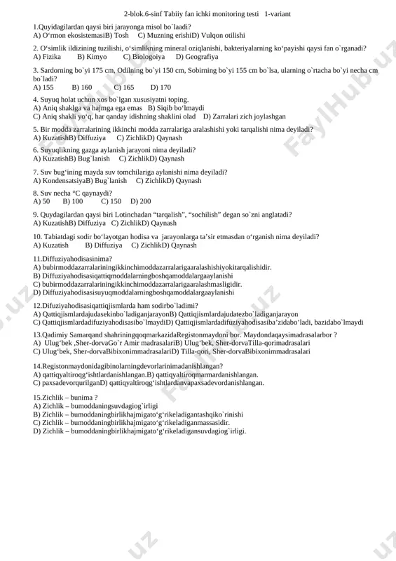 2- blok. 6-sinf ona tili va adabiyot,matematika,ingliz tili — DOCX