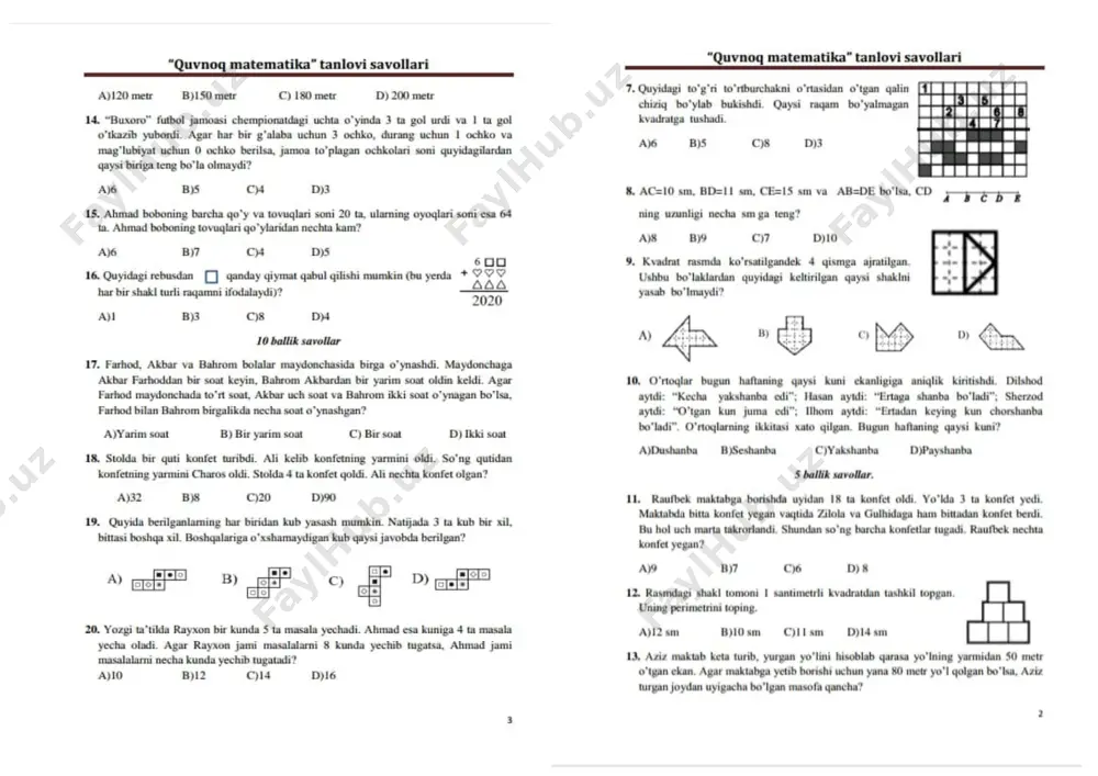 quvnoq matematika test — DOCX