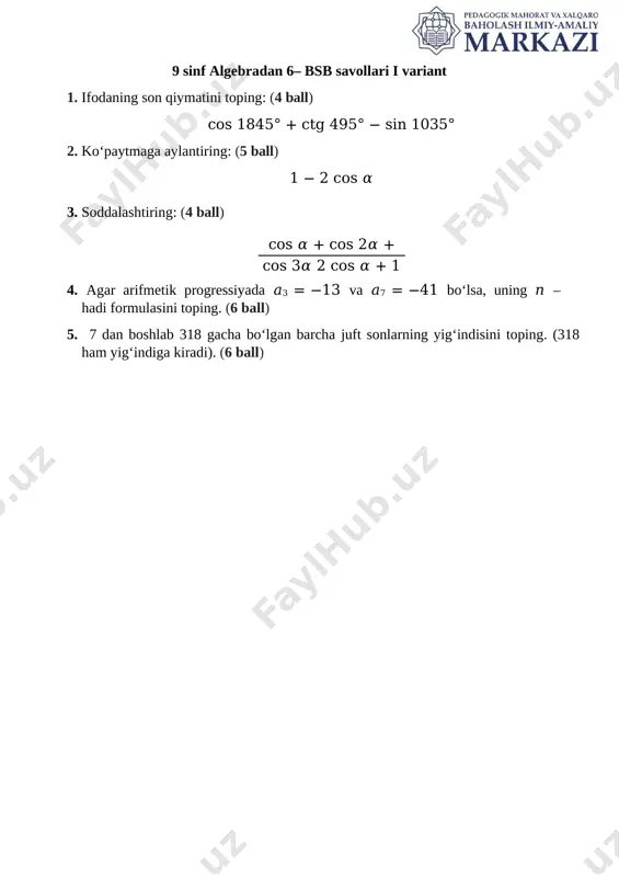 9-sinf algebra 6-bsb 1-var.@chsb_uzb — DOCX