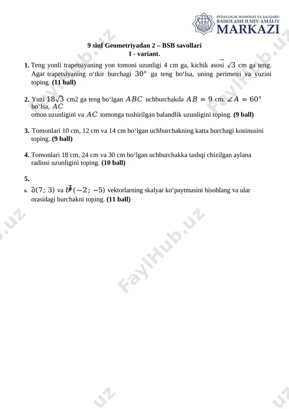 9_sinf_geometriya_2_bsb_1_var_2_chorak_@summativ_formativ_baholash — DOCX