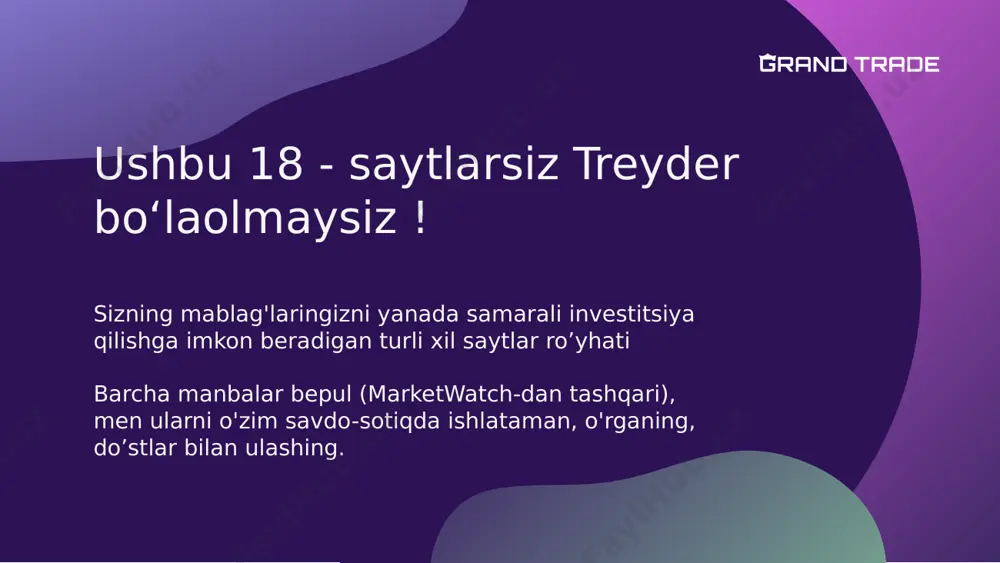 ushbu 18 - saytlarsiz treyder bo‘laolmaysiz ! — PDF