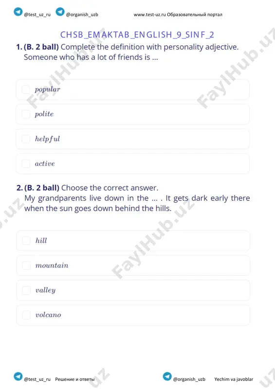9-sinf ingliz tili 1-chsb 2-smena@summativ_formativ_baholash — PDF