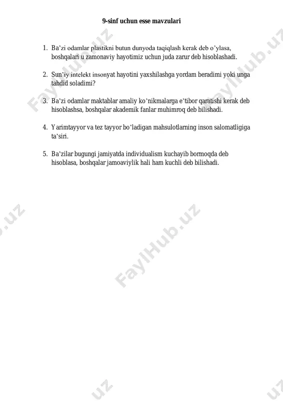 9-sinflar uchun esse mavzulari — PDF