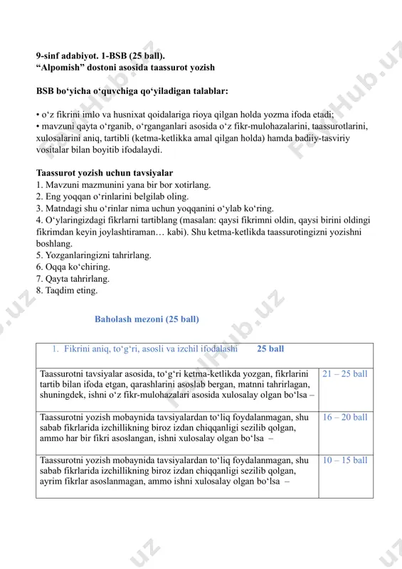 9-sinf adabiyot bsb @summativ_formativ_baholash — PDF
