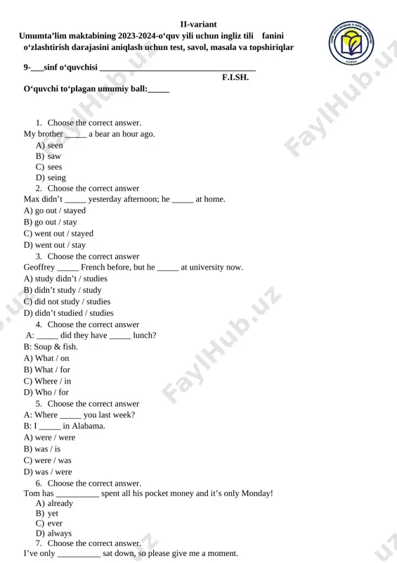 9-sin -ingliz til-2-v — DOCX