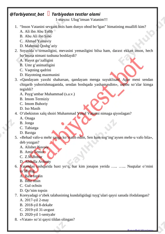 9-sinf tarbiya mavzulashgan test(@tarbiyatest_bot) — DOCX