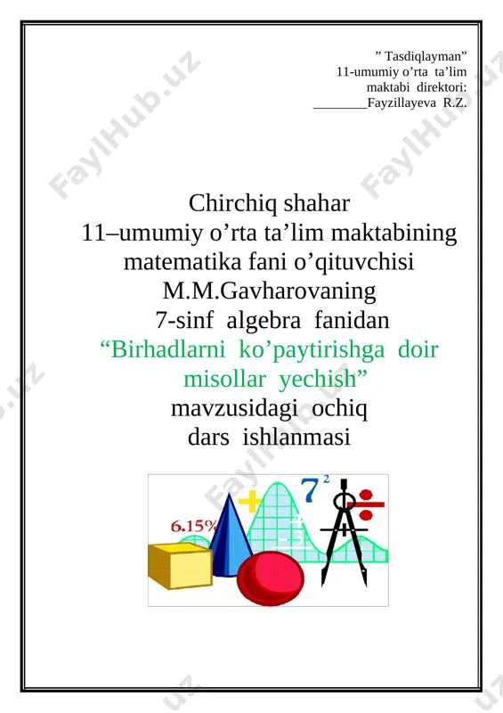 birhadlarni ko'paytirishga doir misollar yechish — DOCX