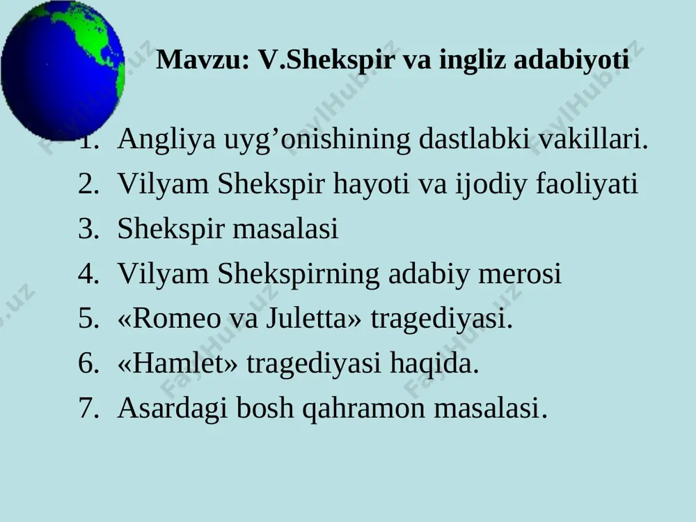 shekspir hayoti va ijodi — PPT