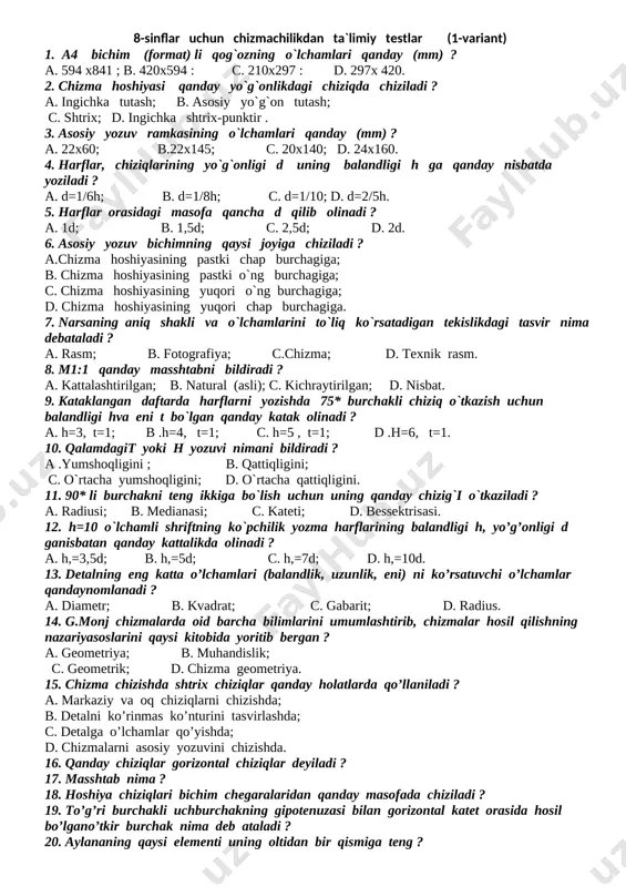 8-9 test chizma 2 ta variantdan — DOCX