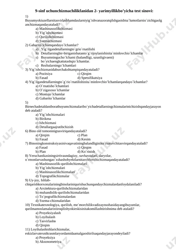 2-yarim yillik test 9-sinf — DOCX