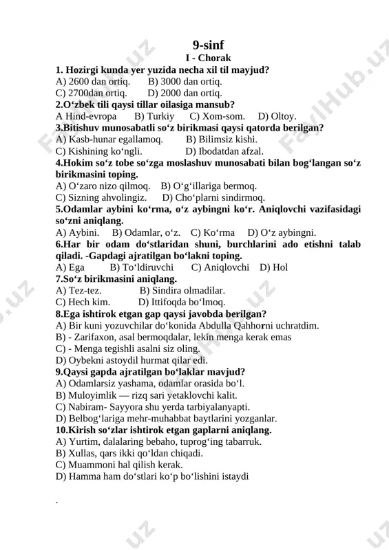 9-sinf ona tili 1-4 chorak — DOCX