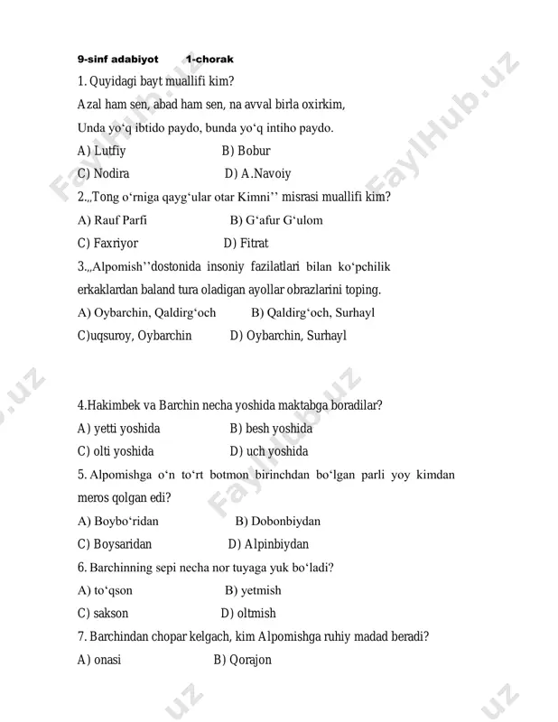 @qiziqarli ona tili 9 sinf adabiyot 1-chorak — PDF
