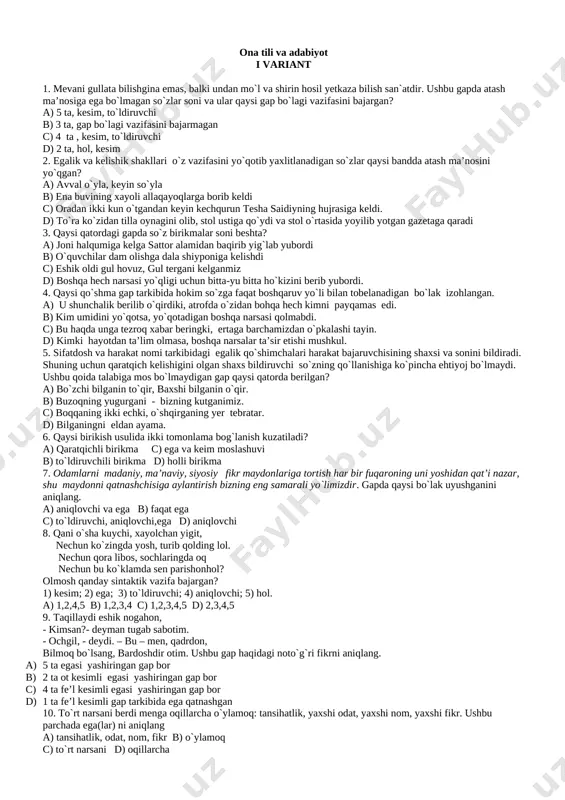 9-sinf-ona-tili-va-adabiyot-test @baxtiyoruz — DOCX