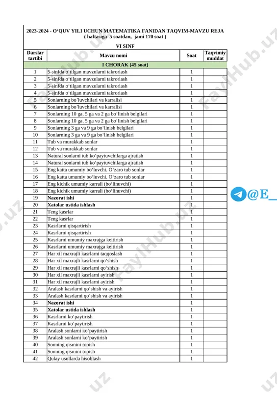 6-sinf matematika yillik 2023-2024 @e_baza_ishreja — XLSX