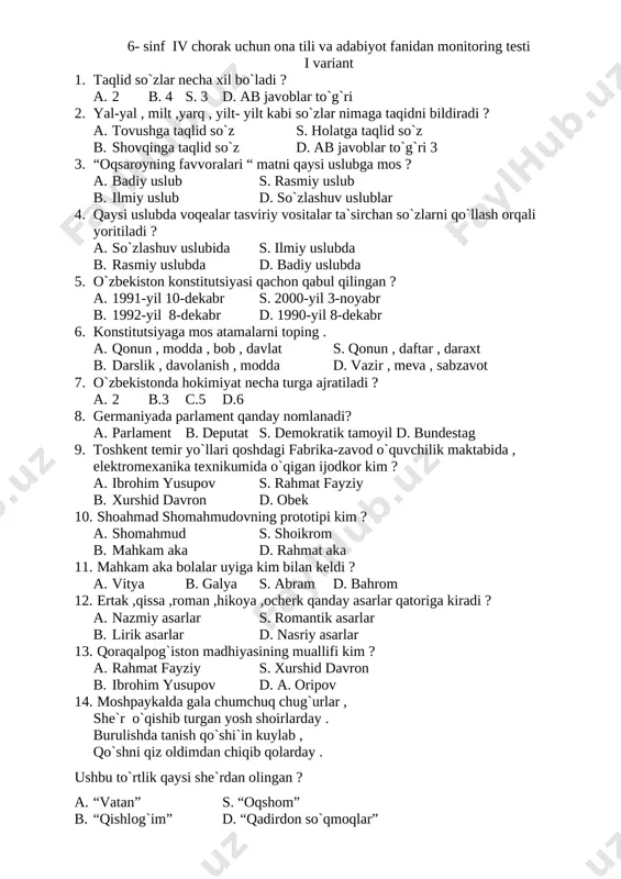 6-sinf iv chorak — DOCX