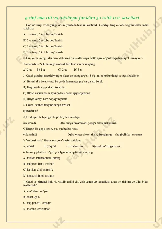 9-sinf 30 talik kalitsiz — PDF