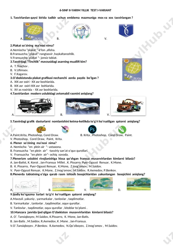 6-sinf 1-variant test — DOCX