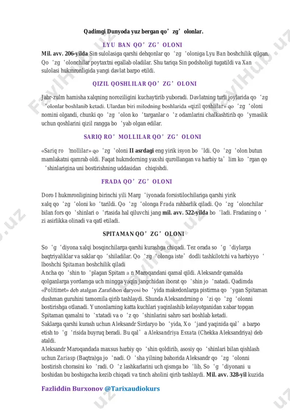 qo'zg'olonolar 6-sinf — PDF