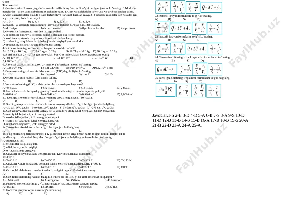 @yosh_ustozlar pisa 9 sinf fizika 1 chorak — DOCX