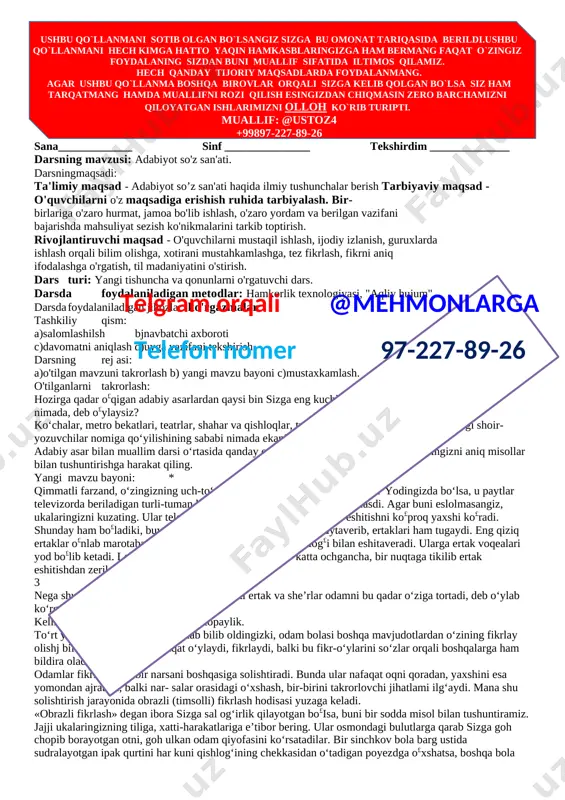 yosh adabiyotshunos rek — DOCX
