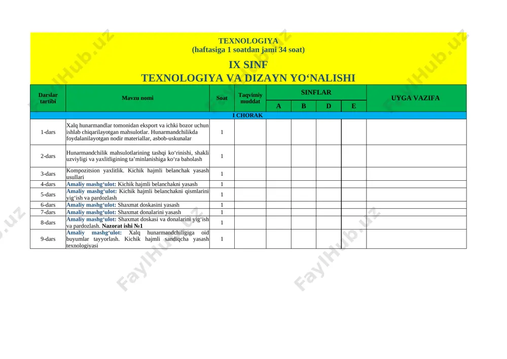 9-sinf 1-yo'nalish texnologiya .. — XLSX