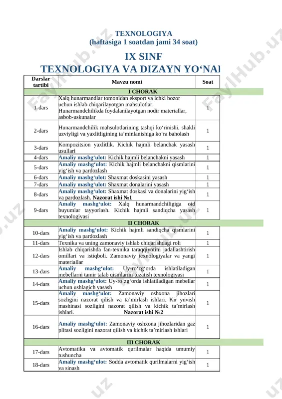 9-sinf 1-yo'nalish texnologiya .. — XLSX
