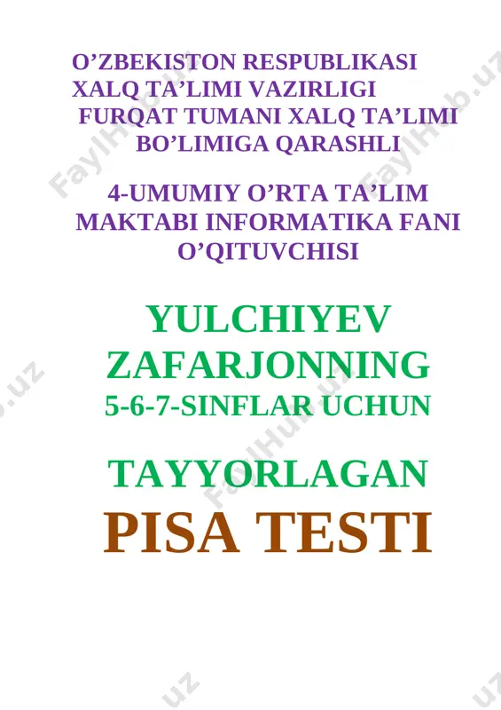 pisa test informatika 5-6-7 sinflar uchun — DOC