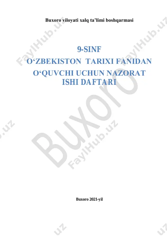 9-sinf o'zbekiston tarixi nazorat ishi daftari — PDF