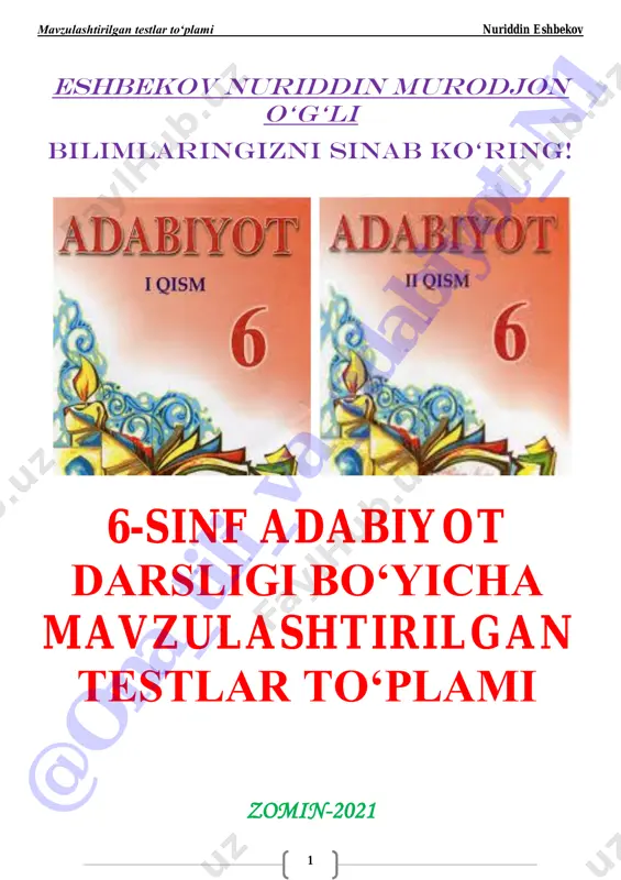 6-sinf adabiyot test kitob — PDF