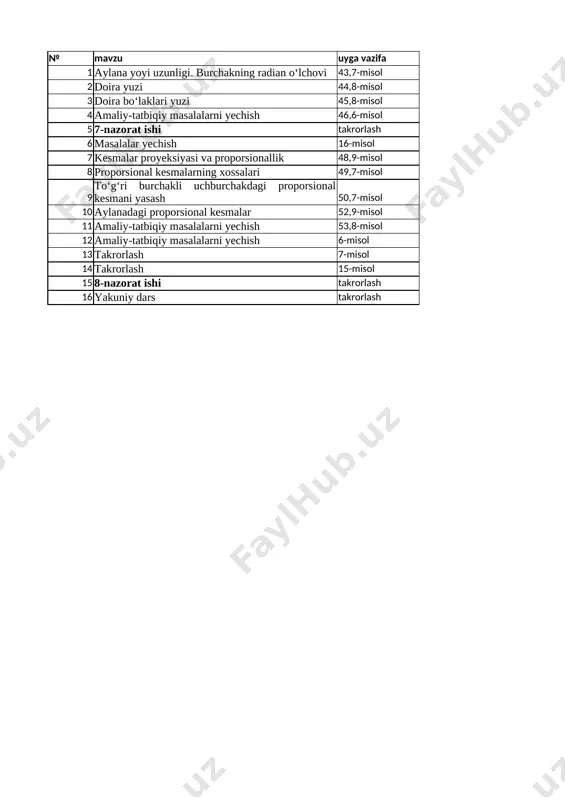 9-sinf geometriya 4-charok ish rejasi — XLSX