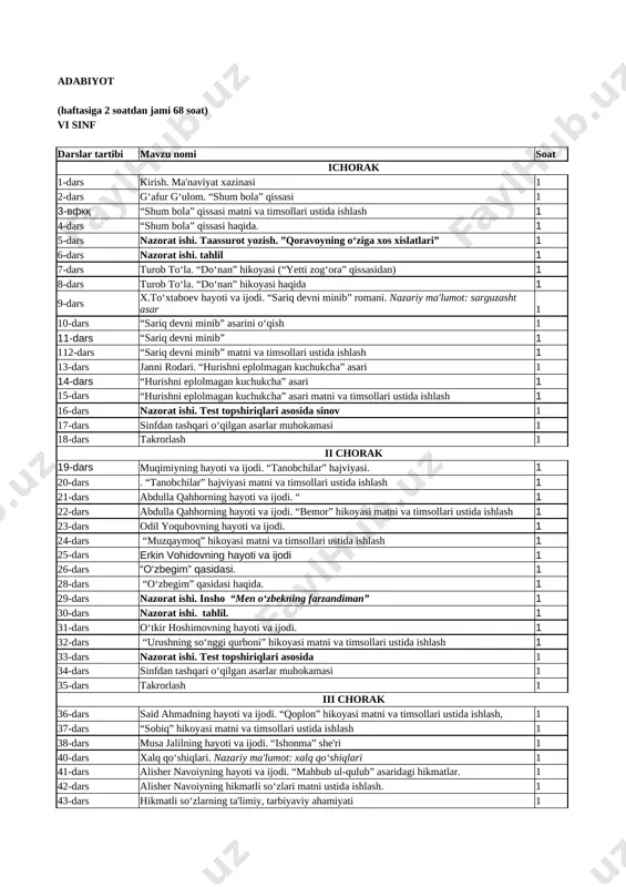 6-sinf adabiyot — XLSX