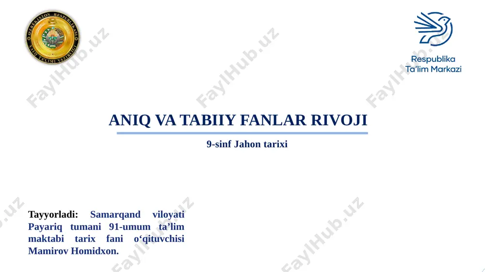 9-sinf jahon tarixi — PPTX