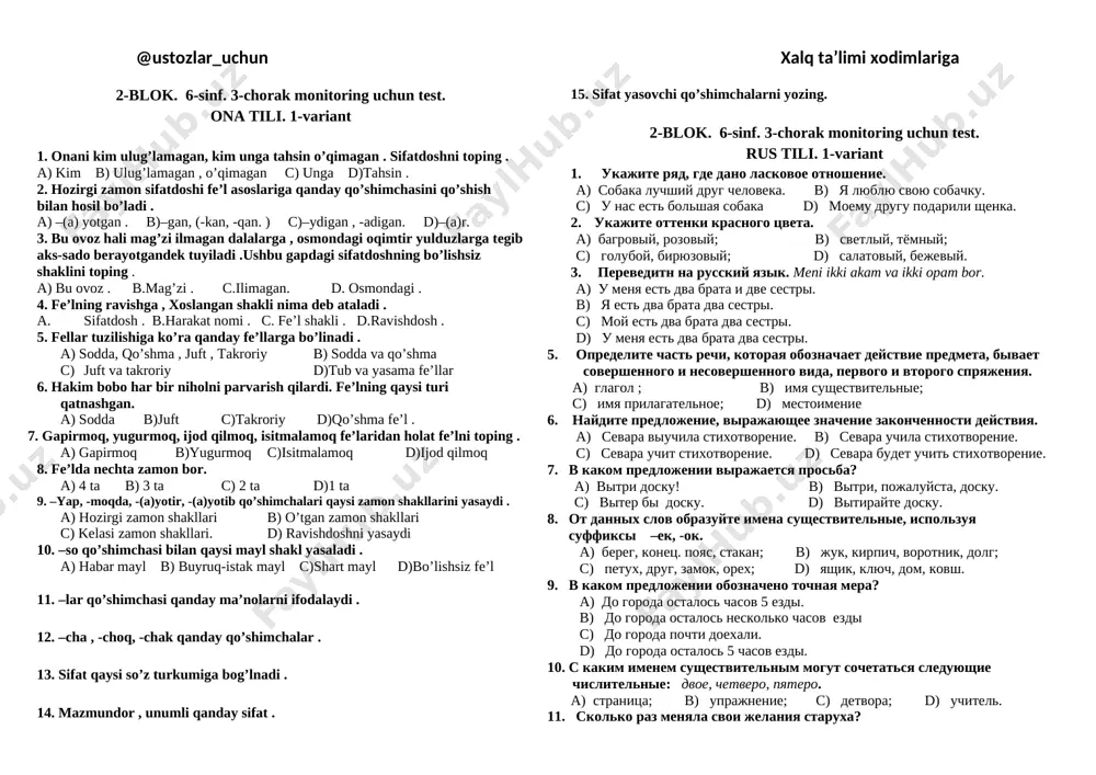 6-sinf 2-blok 1-variant — DOCX