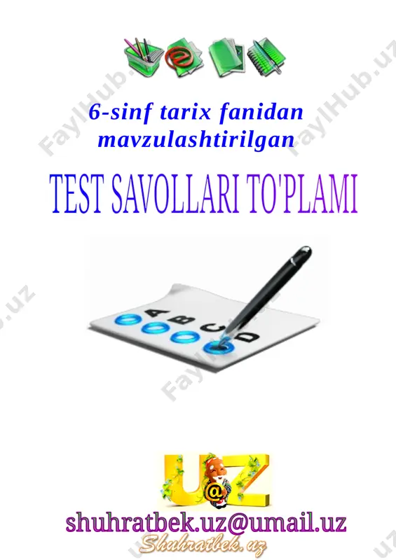 6-sinf tarix mavzulashtirilgan test 1042 — DOCX