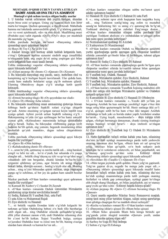 badiiy asar test — PDF