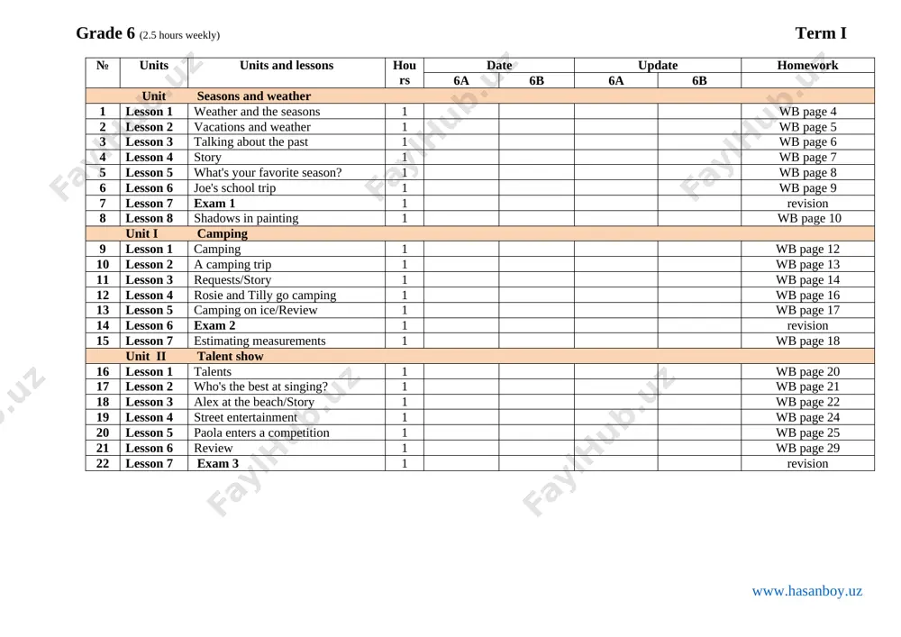 6-sinf ingliz tili 2.5 soat ish reja — DOCX
