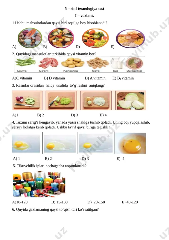 5- sinf texnologiyamonitoring test — DOCX