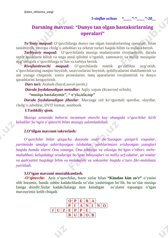 5-sinf musiqa 29.dunyo tan olgan bastakorlarning operalari+ — DOCX