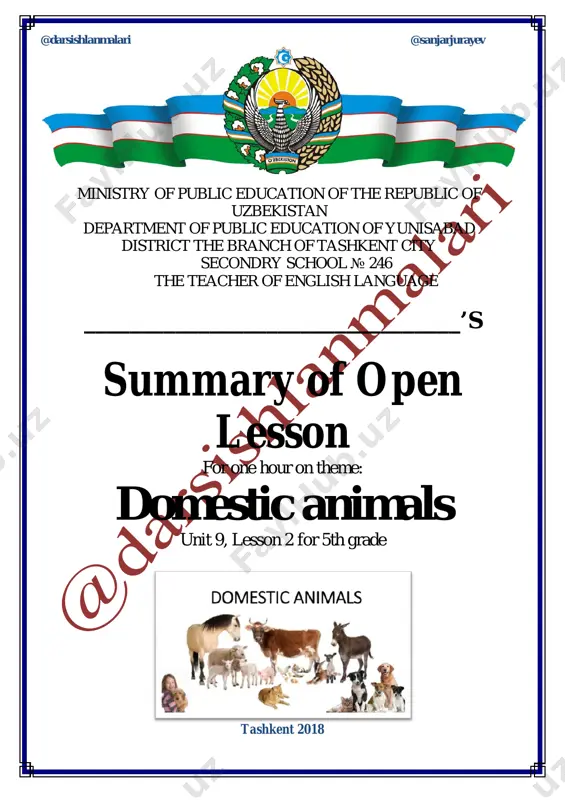 5-sinf domestic animals ochiq dars ishlanmasi — PDF