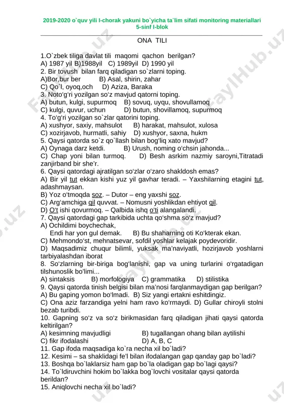 5-sinf 1-blok — DOCX