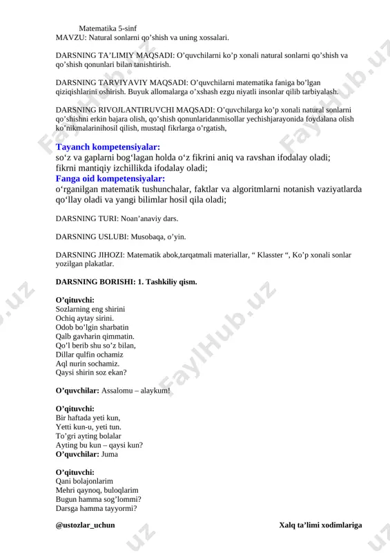 natural sonlarni qo'shish va ayirish — DOCX